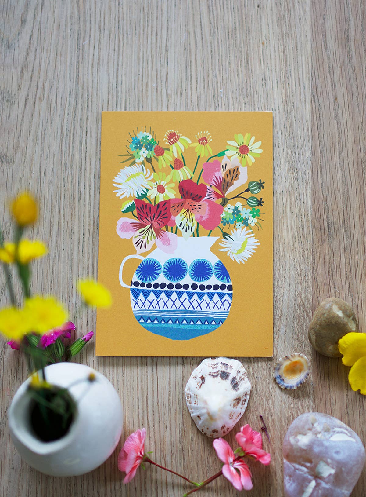 Festival Flowers Greetings Card - Ginger Pink Yarns