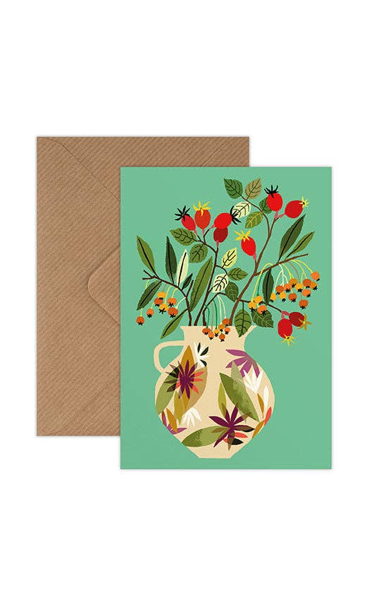 Rosehips Greetings Card - Ginger Pink Yarns