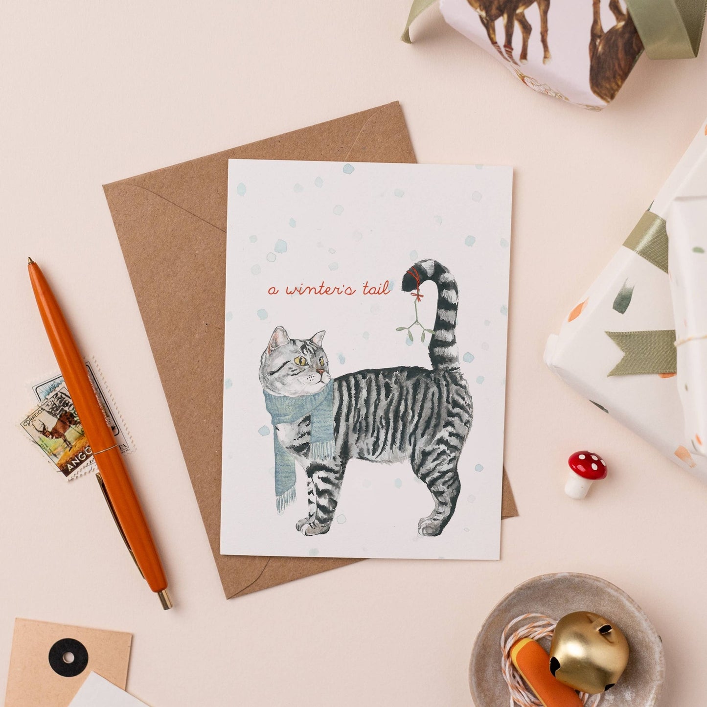 Winter's Tail Christmas Card - Single - Ginger Pink Yarns