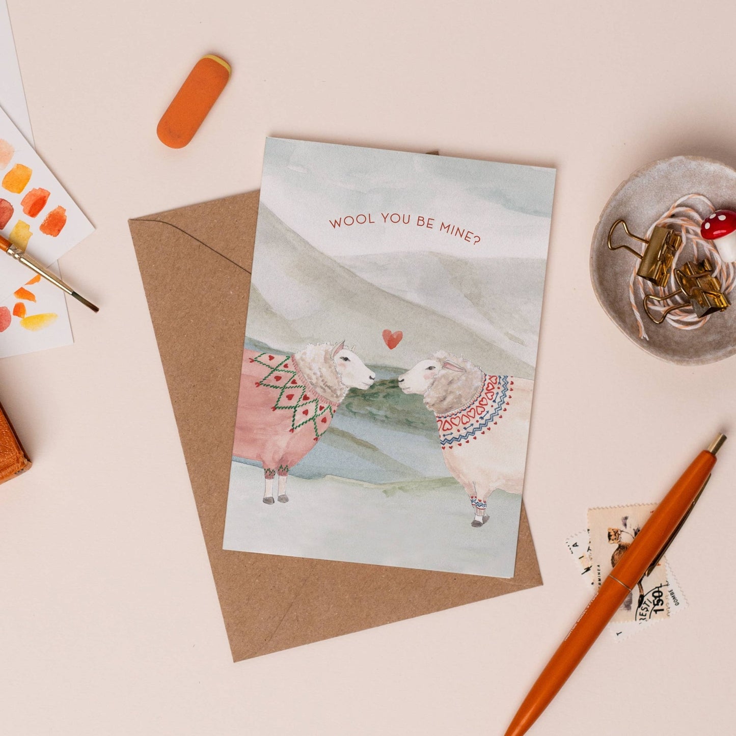 Wool You Be Mine Card: Card Catch Sticker - Ginger Pink Yarns