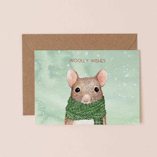 Woolly Wishes Mouse Christmas Card - Single - Ginger Pink Yarns