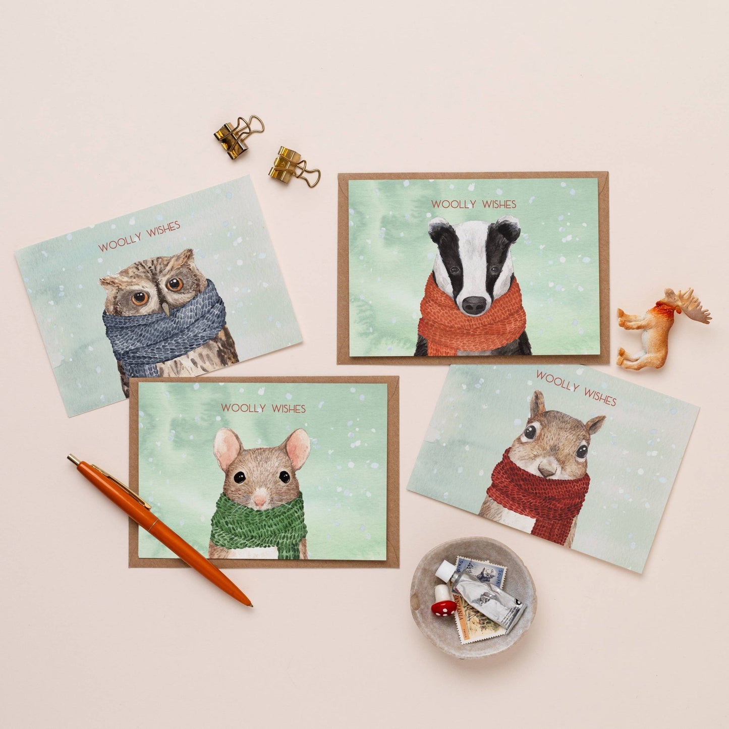 Woolly Wishes Mouse Christmas Card - Single - Ginger Pink Yarns