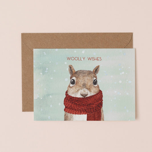 Woolly Wishes Squirrel Christmas Card Single - Ginger Pink Yarns