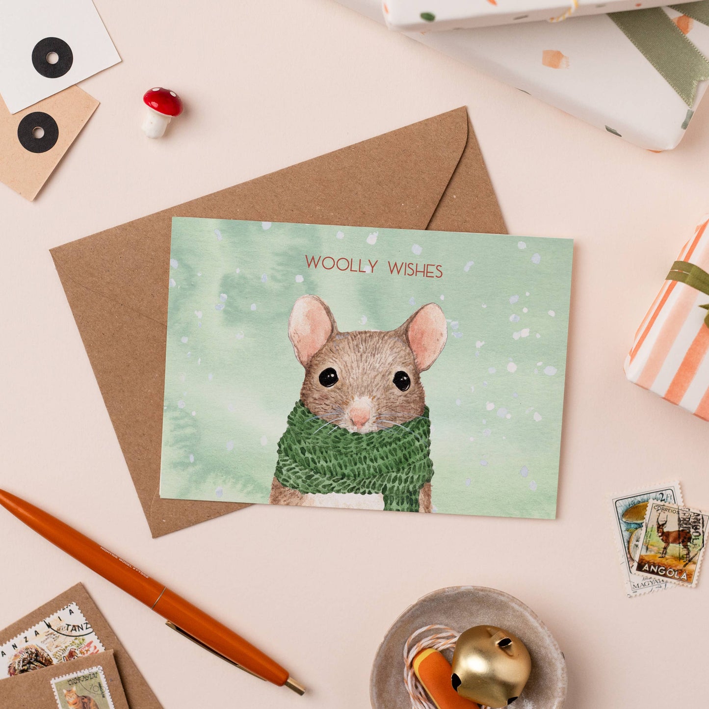 Woolly Wishes Mouse Christmas Card - Single