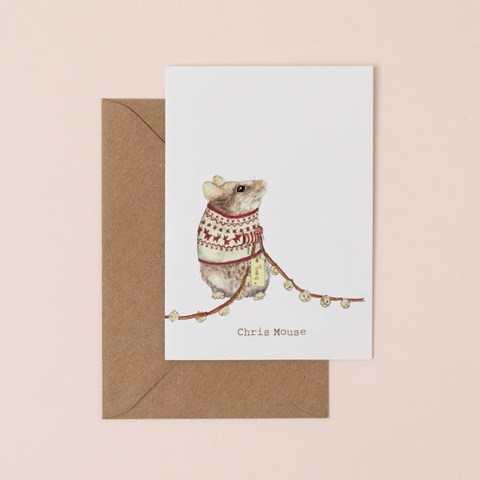 Chris Mouse Christmas Card Single - Ginger Pink Yarns