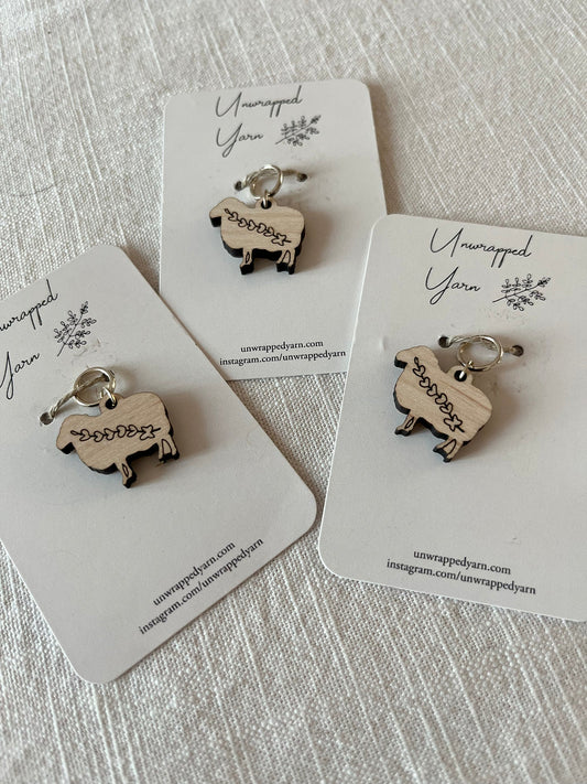 Wooden Sheep Stitch Marker - Ginger Pink Yarns