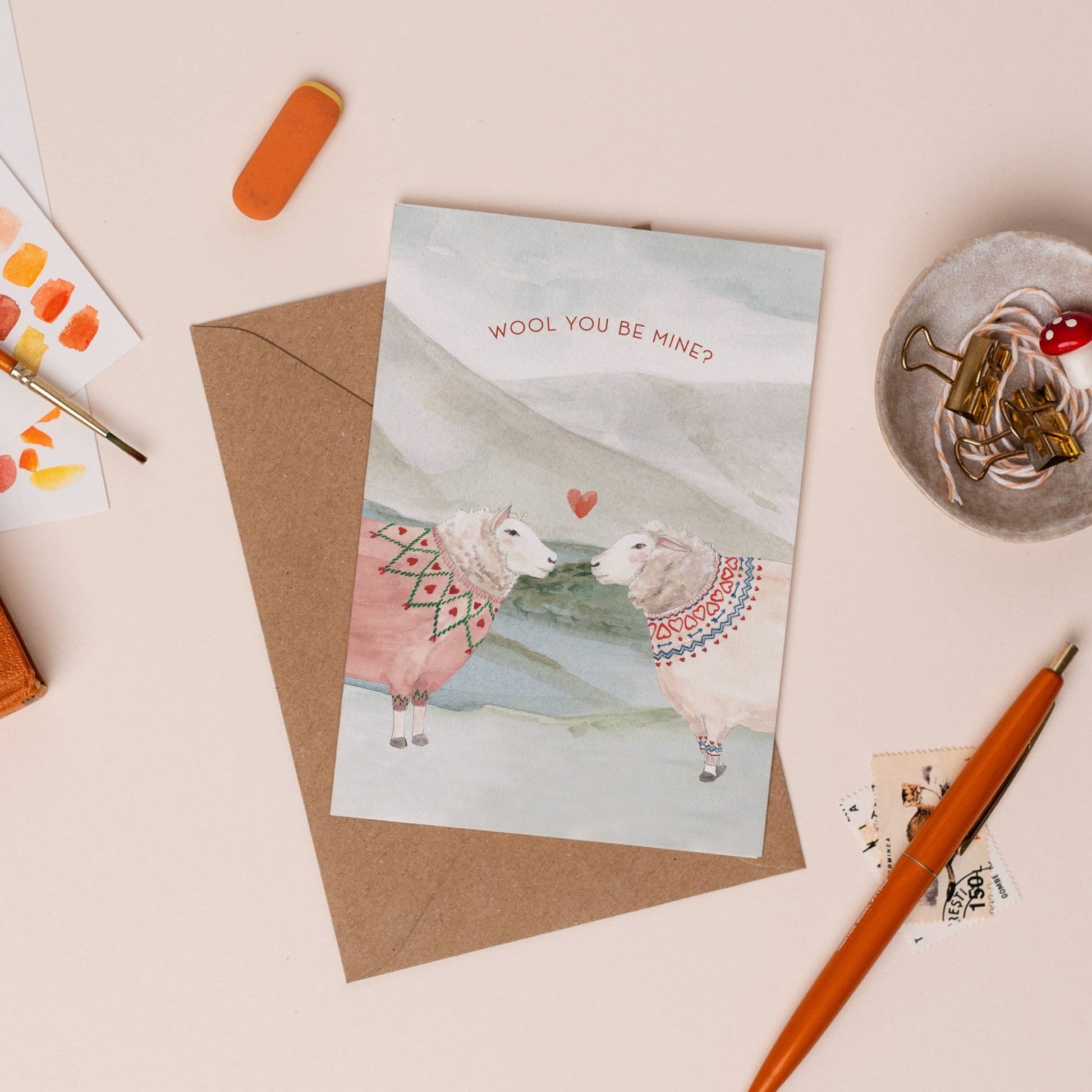 Wool You Be Mine Card: Card Catch Sticker - Ginger Pink Yarns