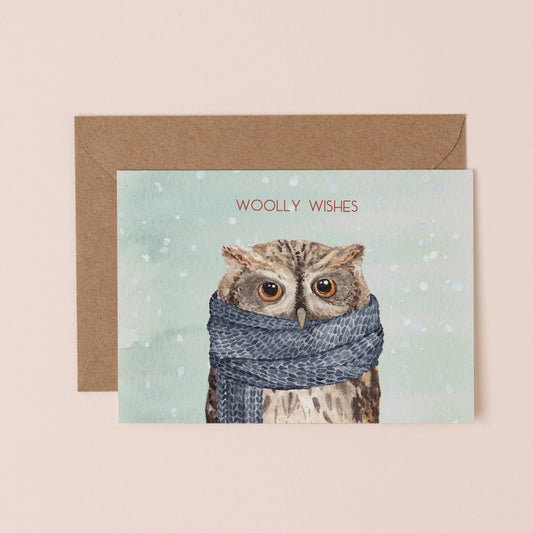Woolly Wishes Owl Christmas Card Single - Ginger Pink Yarns